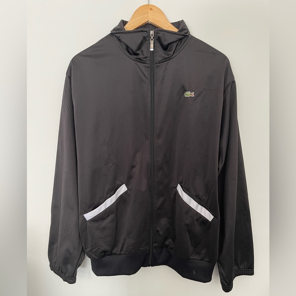 Vintage Lacoste Mens Track Jacket Windbreaker Size M Black Retro Full-Zip